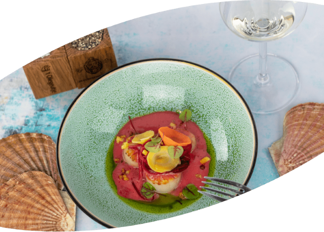 verfijnd gerecht coquille kleurrijk bord